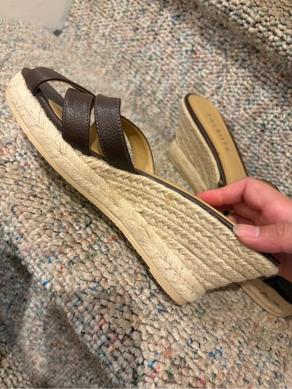 Talbots Women’s Brown Espadrille Wedge Slide Kitten Sandals